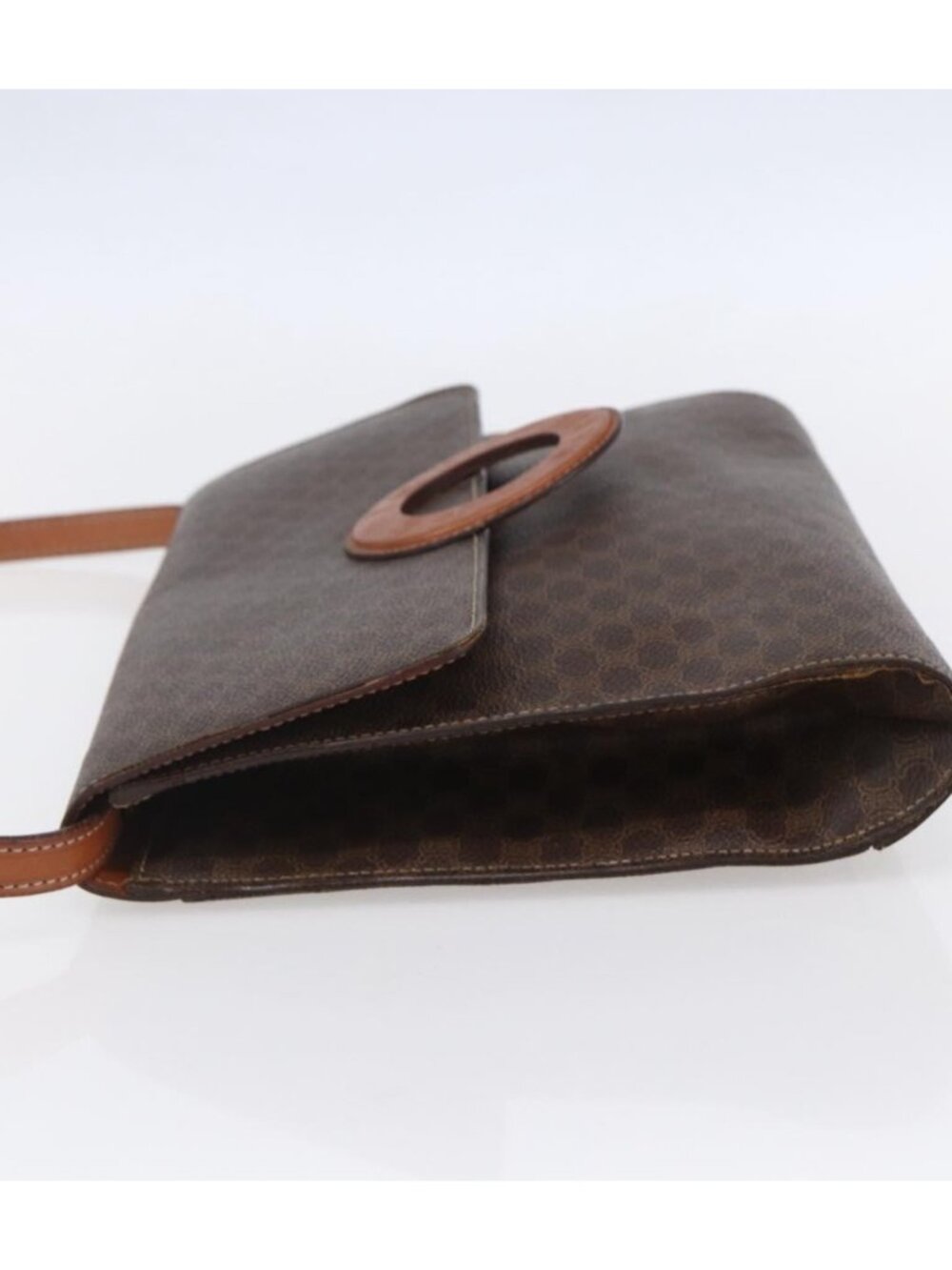 CELINE Macadam Canvas Circle Shoulder Bag PVC Leather Brown Gold - Picture 3 of 16